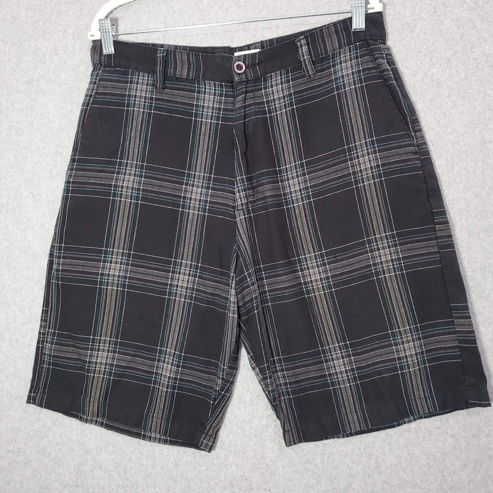 Burnside Men Shorts 34 Black Plaid Flannel Chino Pockets Inseam 10" READ